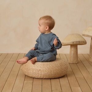 Quincy Mae Baby Pointelle Pocket Sweat Set Blue